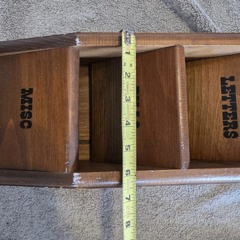 Vintage Wooden Mail Organizer Letter Bills KEY HOLDER WALL Mount 3 Slots